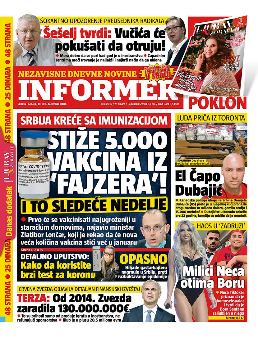 Насловне стране српске штампе 28. децембра 2021. године